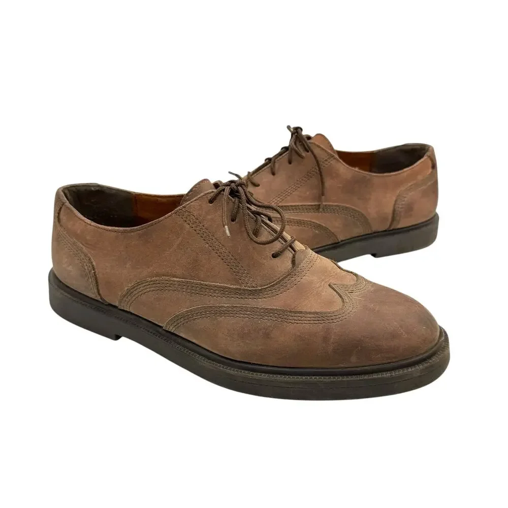 Florsheim Brown Roughout Suede Round Toe Lace Up Wingtip Oxford Dress Shoes